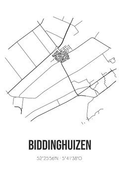 Biddinghuizen (Flevoland) | Carte | Noir et blanc sur Rezona