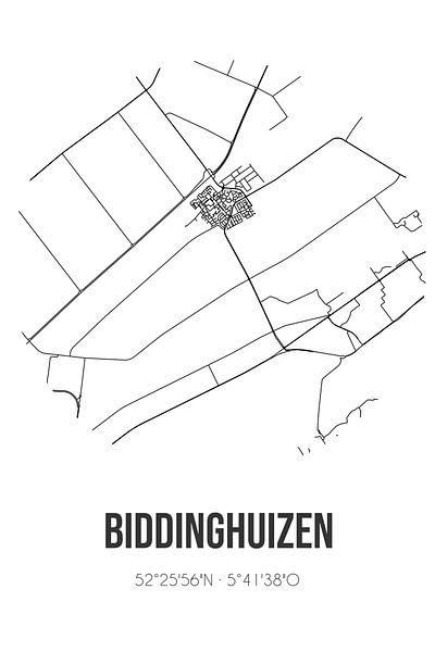 Biddinghuizen (Flevoland) | Map | Black and White by Prints of Place