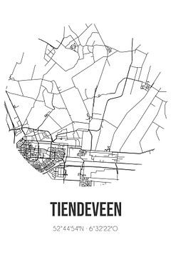 Tiendeveen (Drenthe) | Landkaart | Zwart-wit van MijnStadsPoster