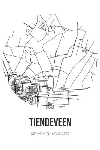 Tiendeveen (Drenthe) | Landkaart | Zwart-wit