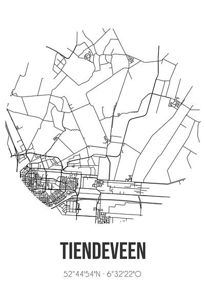 Tiendeveen (Drenthe) | Map | Black and white by Prints of Place