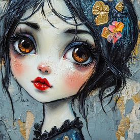 Fille et fleurs | Femme avec fleurs d'or en elle sur Peintures accrocheuses