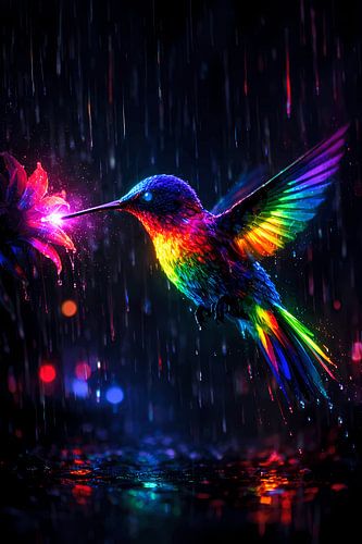 Neonkolibri im Regenflug