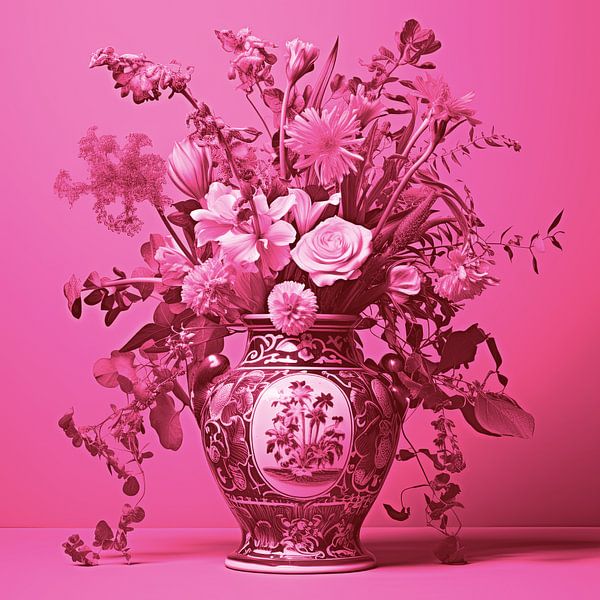 Nature morte aux fleurs en rose par Vlindertuin-Art