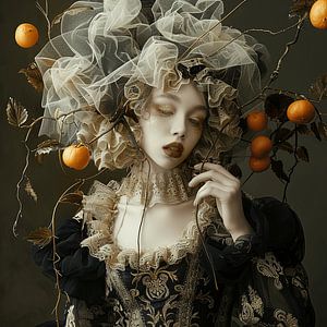 Die seltsame Eleganz einer viktorianischen Frau mit einer Orange