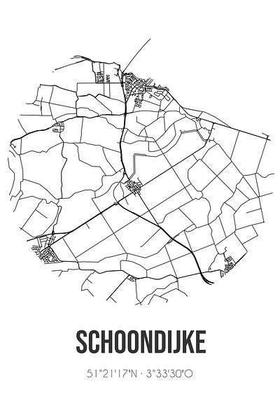 Schoondijke (Zeeland) | Map | Black and white by Prints of Place