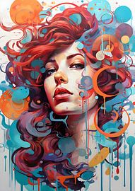 Woman, profile, perfect face, geometry, bright colours