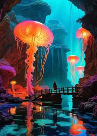 A Person Standing on a Bridge with Jelly Fish