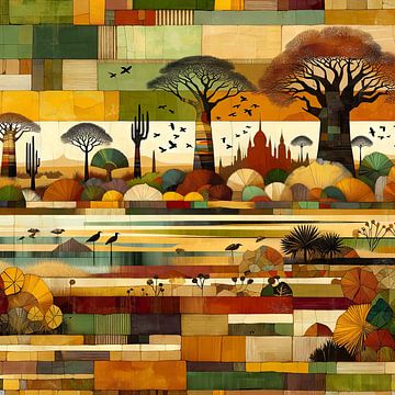 Collage van Afrikaans landschap en lagune van Lois Diallo