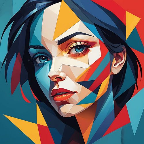 Gefragmenteerde vrouw in levendige kubistische geometrie - Moderne abstracte kunst