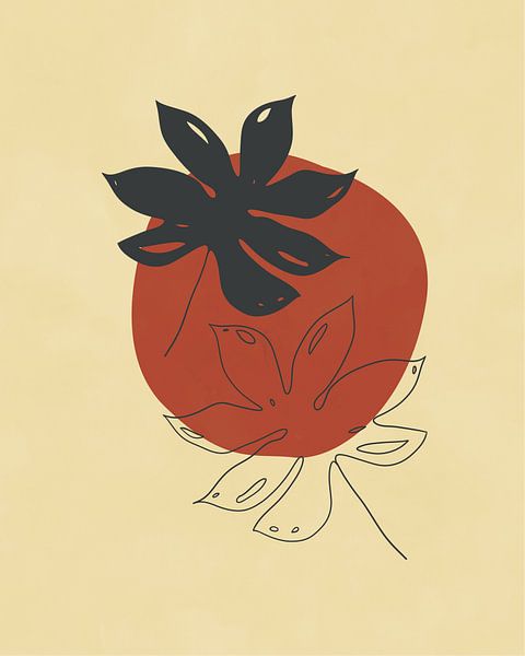 Two palm leaves and a red sun