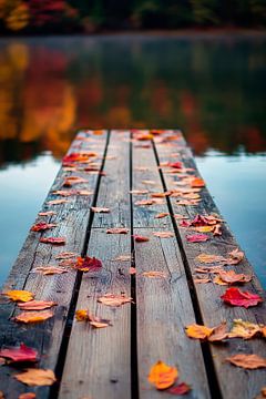 Wooden walkway in autumn - Colourful leaves by Poster Art Shop
