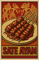 Vintage Sate Ayam Print - Indonesische Poster van Straatvoedsel