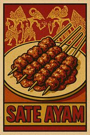 Vintage Sate Ayam Druck - Indonesisches Straßenessen Poster