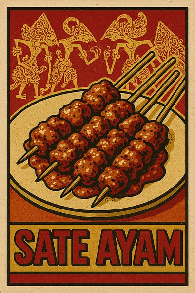 Vintage Sate Ayam Print – Indonesian Street Food Poster by Travel Shop