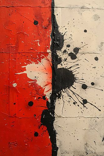 Abstract  met rode en zwarte verfspatten