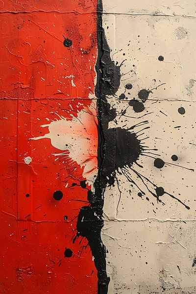 Abstrakt mit roten und schwarzen Farbspritzern von Art & Soul Creations