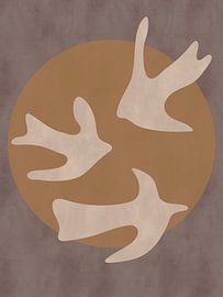 Boho-stijl: abstracte moderne kunst met vogels en de zon van Dina Dankers