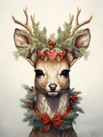 Deer in Shades of Green and Orange | Christmas