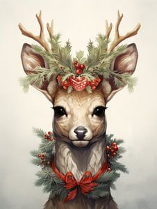 Hirsche in Grün- und Orangetönen | Weihnachten