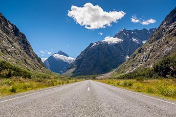 Road between fjords in New Zealand by Troy Wegman