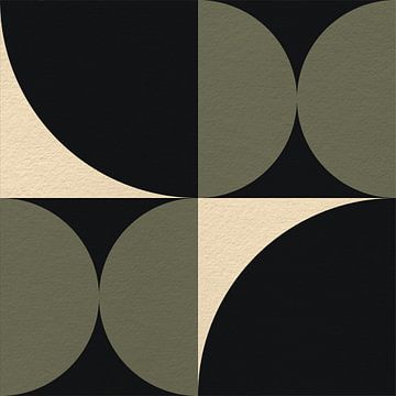 Modern abstract minimalist art with geometric shapes in green, white and black by Dina Dankers