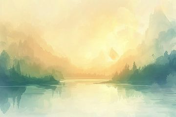 Peaceful forest landscape with reflections in the water by Art & Soul Creations