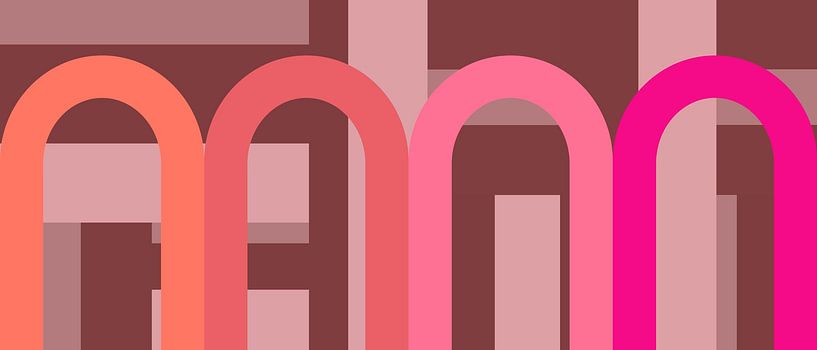 Modern bow abstraction in pink brown coral rose by Mad Dog Art