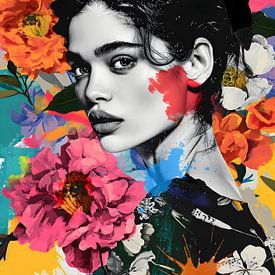 Vrouw met bloemen pop art stijl van Rosa Piazza