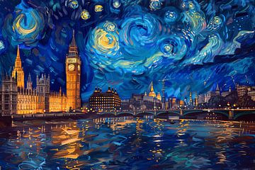 London Sterrennacht Schilderij van ARTemberaubend