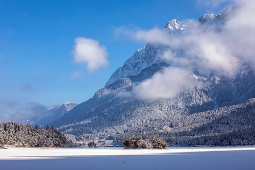 Icy Eibsee and Wetterstein mountains