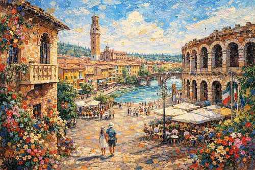 Venetië in Italië, een impressionistisch schilderij.