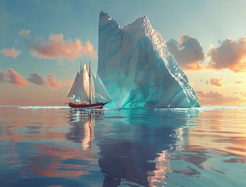 IJsberg achter kleine boot van fernlichtsicht