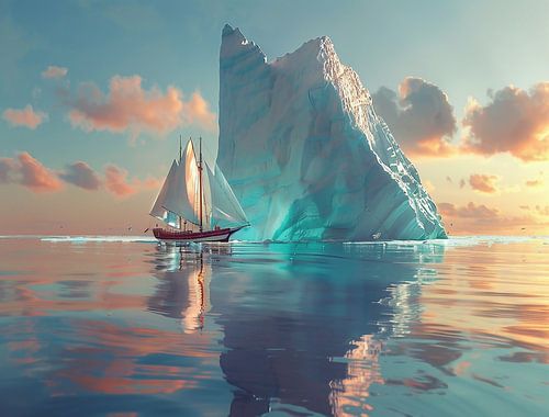 Iceberg behind small boat