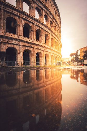 Sectie van het Colosseum in Rome voor zonsopgang met reflectie