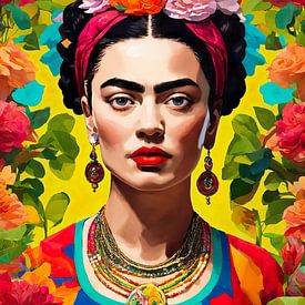 schilderij van Frida met bloemen in haar haar