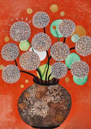 Vrouwelijke Bloemen Vaas | Cheerful Vase with Dandelions