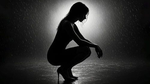 Dance in the Rain - Female Silhouette in Dramatic Light