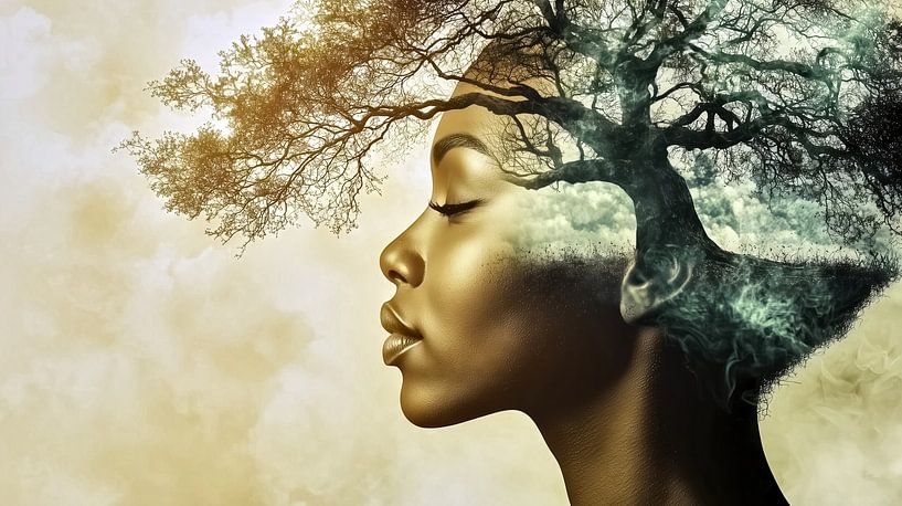 Profil einer Frau mit Baumüberlagerung von Frank Heinz