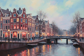 Sfeervolle Amsterdamse Grachten bij Avondlicht van STUDIO ARTSY