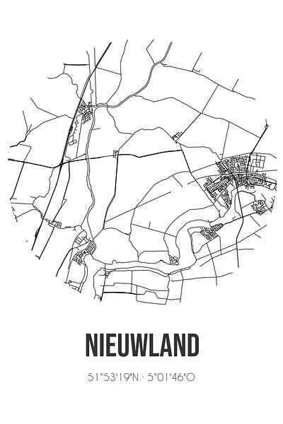 Nieuwland (Utrecht) | Map | Black and white by Prints of Place