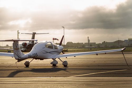 Private plane parked in heavenly weather