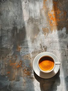 Espresso auf industriellem Hintergrund mit orangefarbenen Akzenten