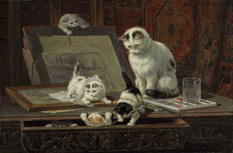 Henriëtte Ronner-Knip - The kitten's art lesson by Peter Balan