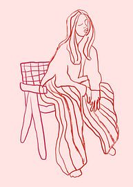 Strichzeichnung: Porträt in Rot und Rosa von Studio Allee