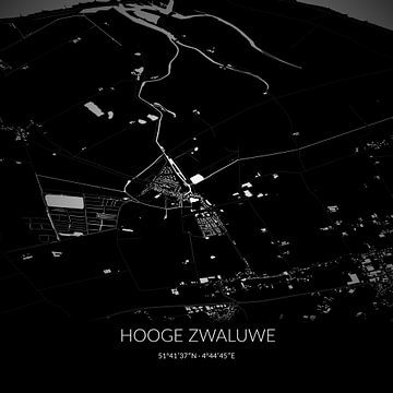 Zwart-witte landkaart van Hooge Zwaluwe, Noord-Brabant. van Rezona