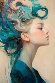 Traumhafte Frau mit buntem Haarwirbel von Poster Art Shop