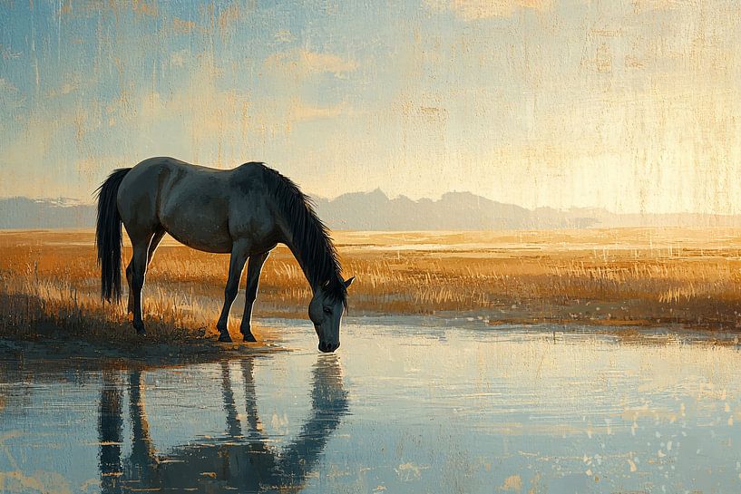 Cheval près de l'eau dans la nature par Imperial Art House