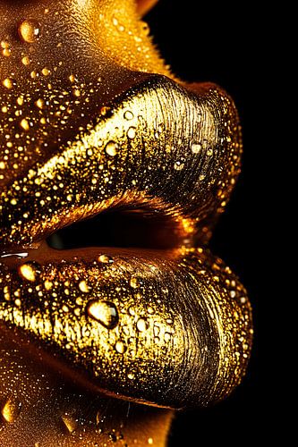 Gouden lippen met waterdruppels