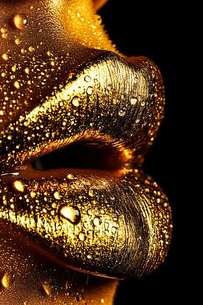 Gouden lippen met waterdruppels van Art & Soul Creations